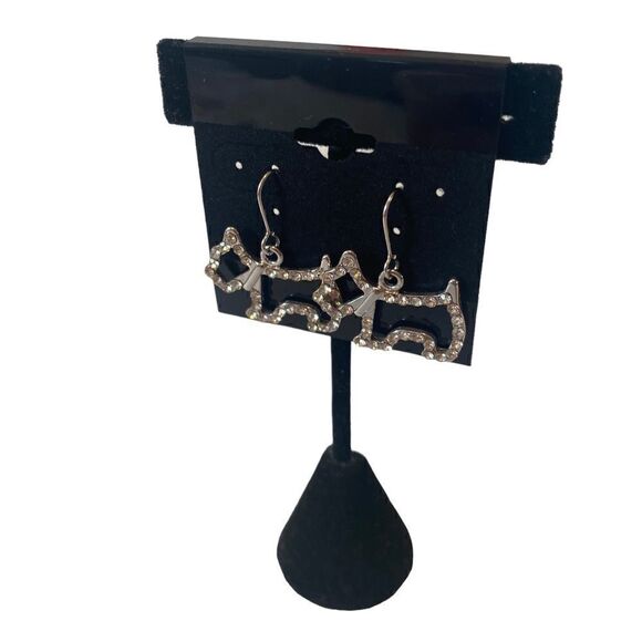 Rhinestone & Silver Scottie Dog Earrings. - Picture 3 of 6